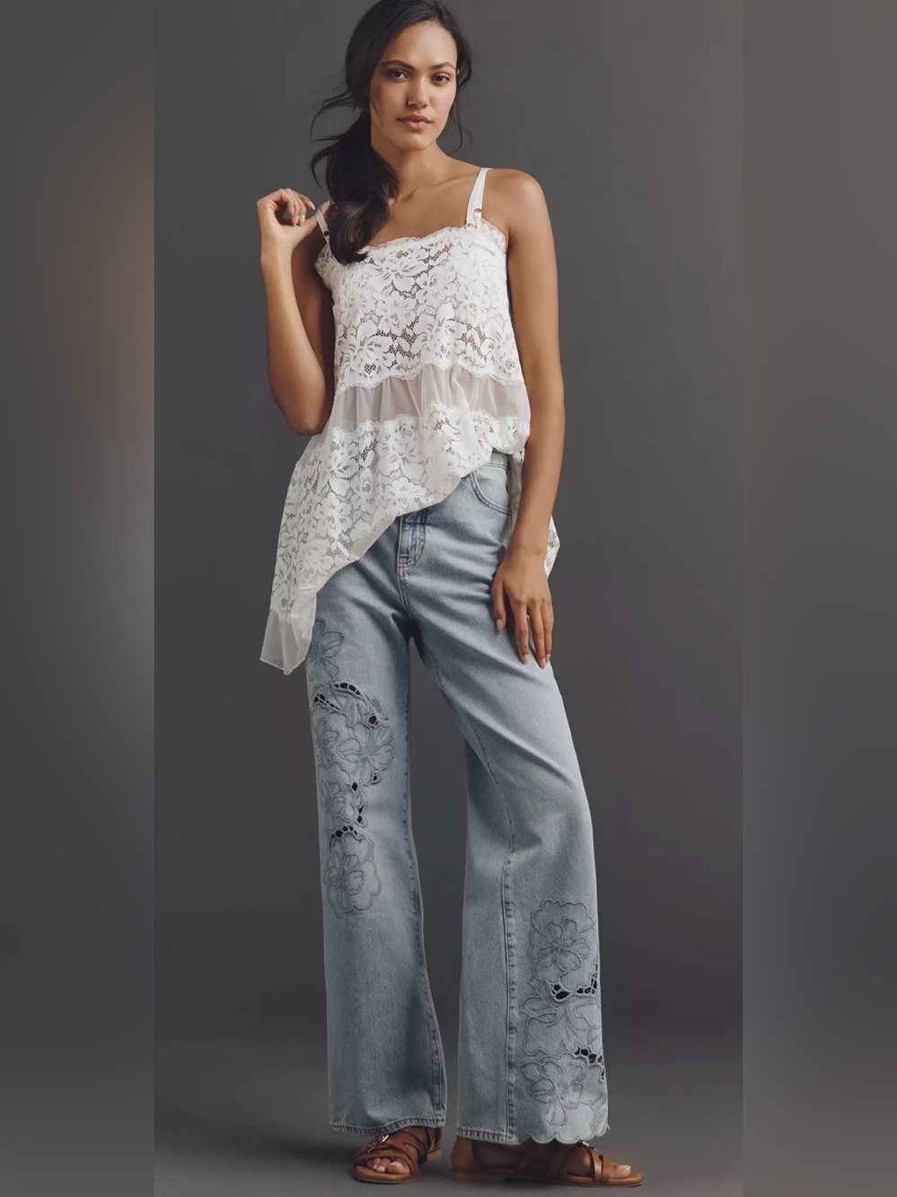Austyn High-Rise Wide-Leg Embroidered Jeans by Pilcro , Sz 31